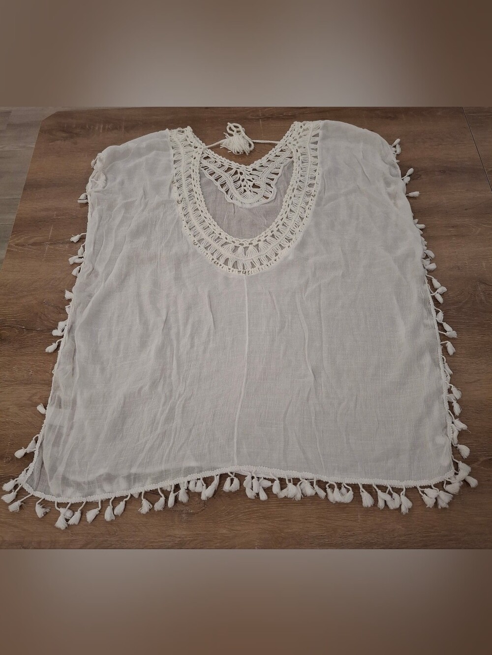 SHEIN Crochet Trim Tassel Beach Cover Up One Size White
